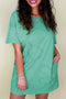 Mineral Wash Floral Applique Raw Edge Short Sleeve T Shirt Dress With Pockets